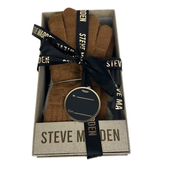 NEW Steve Madden Mens 3 Piece Black Tan White Knit Winter Gloves Box Gift Set - Picture 1 of 5